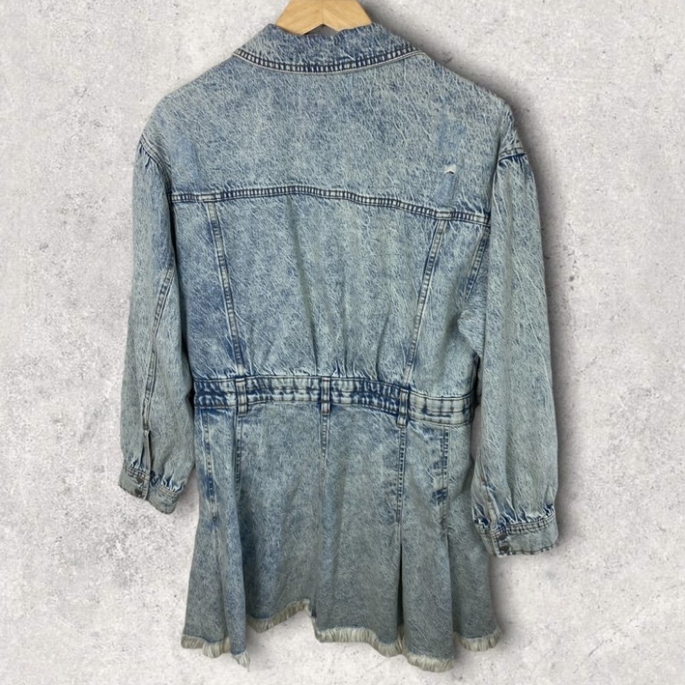 Free People Denim Dress Fringe Size Large Chain of Command Blue Jean Button Down - Picture 4 of 16